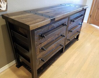 Vintage Industrial Reclaimed 6 Drawer Dresser.