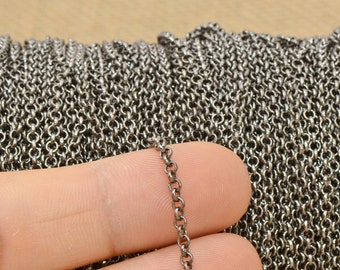 GunMetal Rolo Chain Bulk Wholesale Rolo Link Chain by the Foot, 2.5mm Round Link Chain by the Yard, for Jewelry Making