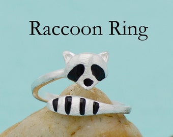 Lovely Raccoon Ring, Cute Fox Ring, Silver Ring Gift, Adjustable Ring, Wrap Ring, Nature Ring, Gift for her, Gift for him, Gift Box Packing