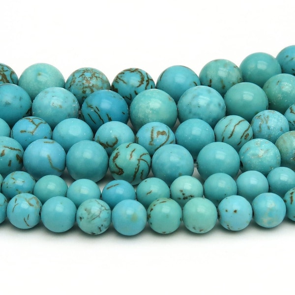 Natural Blue Turquoise Beads Smooth Round 4mm 6mm 8mm 10mm 12mm Genuine Blue Turquoise Gemstone Beads for Bracelets Jewelry Making