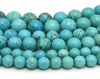 Natural Blue Turquoise Beads Smooth Round 4mm 6mm 8mm 10mm 12mm Genuine Blue Turquoise Gemstone Beads for Bracelets Jewelry Making