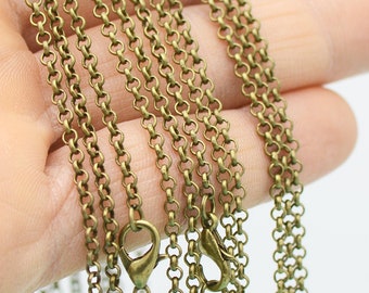 Bronze Halskette für Frauen, 18 24 30 Zoll Kreis gelötete Link Rolo Kette Halskette, Antike Messing Kette Halskette für Schmuckherstellung