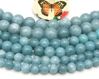 Perles d’aigue-marine naturelles 6mm 8mm 10mm 12mm rond Aquamarine Pierre naturelle perles en vrac Pierre précieuse pour bracelets fabrication de bijoux