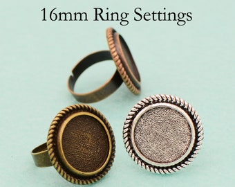 Réglage de la base de bague 10/50 x 16mm, ébauches de bague à doigt rond, plateau de lunette annulaire réglable pour cabochon, résine, pierres, époxy pour la fabrication de bijoux