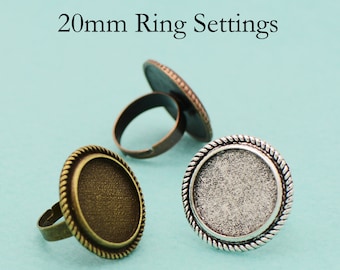 10/50 PCS - Ébauches de lunette annulaire de 20mm, base de bague ronde, plateau de sertissage réglable pour cabochon, résine ou pierres pour la fabrication de bijoux