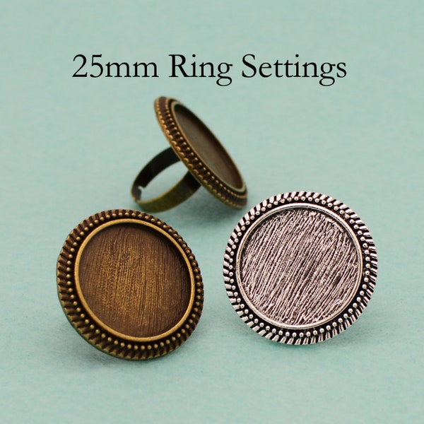 10/50 PCS - 25mm Ring Bases, Round Ring Setting, Adjustable Finger Ring Bezel Blanks for Cabochon, Resin, Stones, Epoxy for Jewelry Making