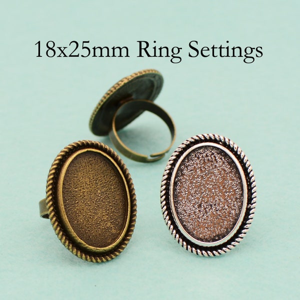 10/50 PCS - 18x25mm Oval Ring Base, Blank Bezel Ring Setting, Adjustable Finger Ring Blank Tray for Glass Resin Stones for Jewelry Making