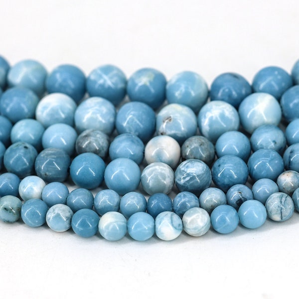 Larimar Beads, Natural Stone Beads, Genuine Stone Beads, Blue Larimar Quartz Beads, Round Gemstone Beads for Necklace Bracelet Making