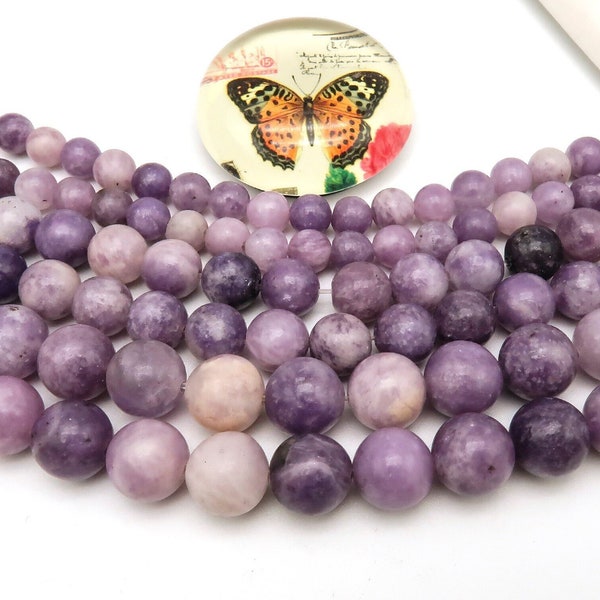 Natural Lepidolite Beads 6mm 8mm 10mm 12mm Violet Purple Lepidolite Gemstone Round Stone Loose Beads  for Bracelets Jewelry Making
