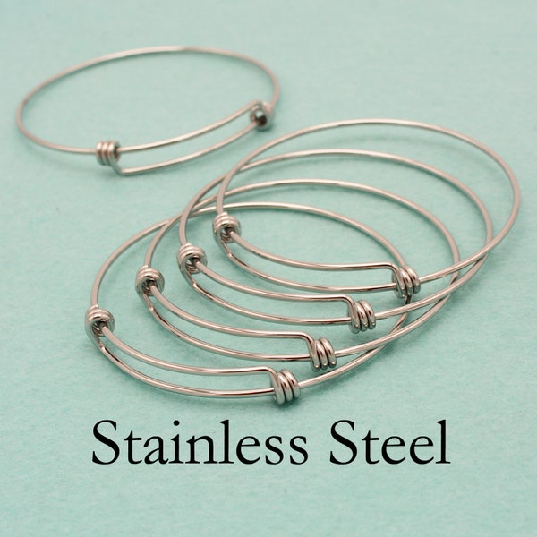 10/100 x Stainless Steel Bracelet for Women Men, Adjustable Charm Bracelet Blank, Expandable Charm Bangle Wire Bracelet Bulk Wholesale