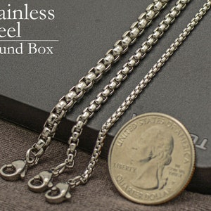 10 x Round Box Chain Necklace for Men or Women, Wholesale Stainless Steel Box Chain 2mm 3mm 4mm Silver Tone Tarnish Free