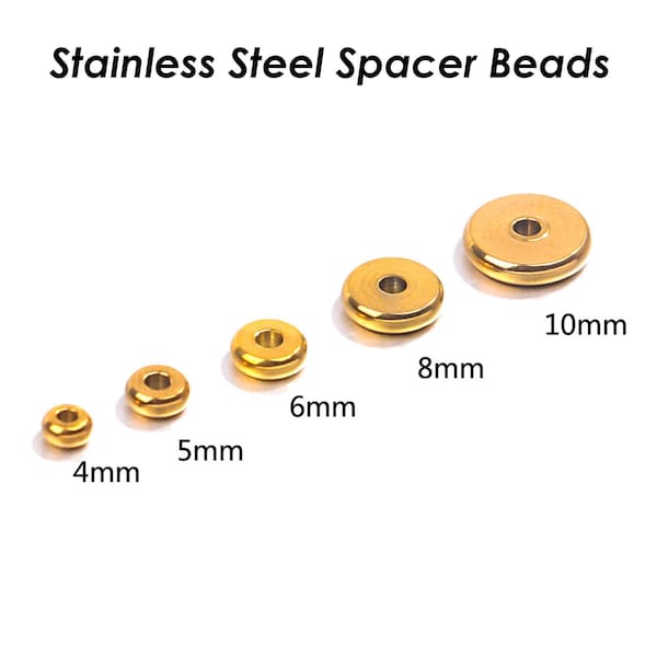 50 perles d'espacement en acier inoxydable, argent, or, perles rondelles rondes, perles d'espacement à disque plat pour collier de bracelet, accessoires de fabrication de bijoux
