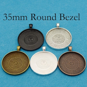 10/50 Pcs - 35mm Round Pendant Bezel Blank Setting, 35mm Pendant Tray Base Frame for Cabochon Resin Stones for Jewelry Making
