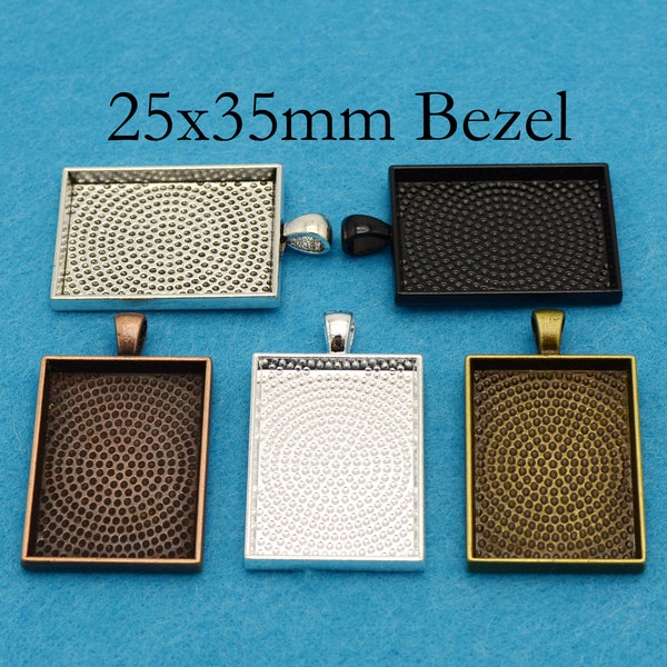 10/50 pcs - 25x35mm Rectangle Bezel Cup, Blank Pendentif Tray Setting Blanks - Bronze Argent Cuivre pour la fabrication de bijoux en résine de cabochon époxy