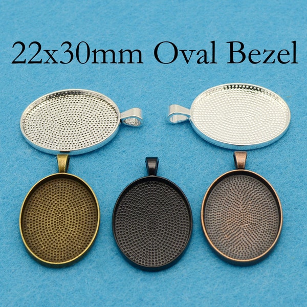 10/50 pcs - 22x30mm Oval Pendant Blanks Cameo Setting, Bezel Pendant Tray Frame Silver Bronze Copper Black for Cabochon Resin Epoxy or Stone