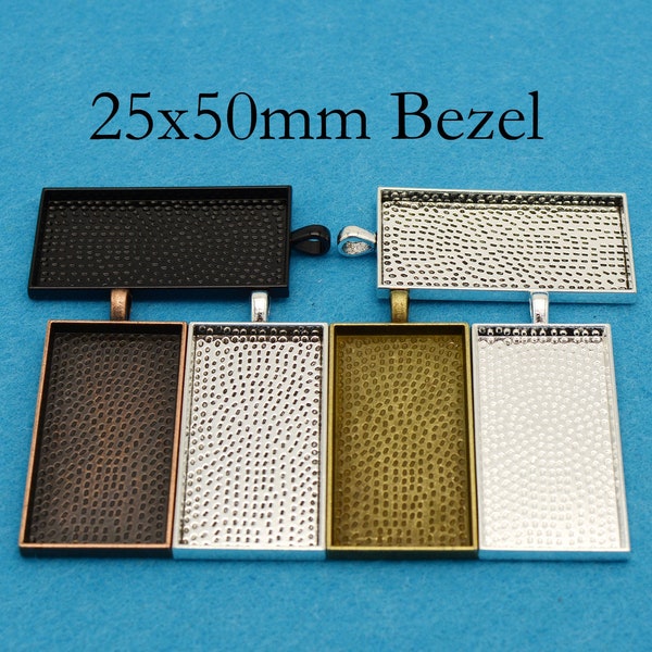 25x50mm Pendant Tray, 1 x 2 inch Pendant Setting, Rectangle Pendant Bezel Blanks - Silver Bronze Copper Black for Glass Resin Jewelry Making