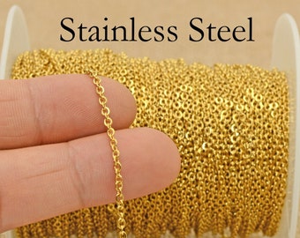 Cadena de acero inoxidable de 30 pies x oro plata negro para mujer collar pulsera, cadena a granel libre de deslustre para la fabricación de joyas