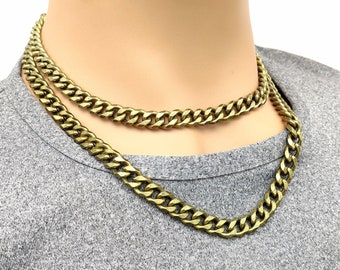 Cuban Link Necklace Antique Brass for Men Women, Big Heavy Twist Curb Chain Necklace Choker - Silver Bronze Copper Gold, Gift for him or her