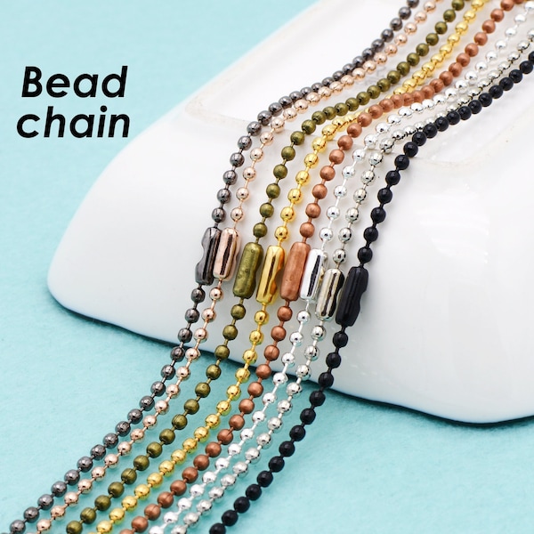 10 x Bead Chain Necklace, Wholesale 2.4mm Ball Chain Necklace for Women Men Jewelry Making - Silver Bronze Copper Black GunMetal