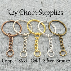 Bulk Wholesale Keychain Supplies, Split Keyring with Chain jump rings for Key Chain Making Bronze Gold Copper Silver Gold zdjęcie 1