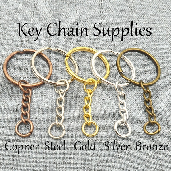 Bulk Wholesale Keychain Supplies, Split Keyring with Chain jump rings for Key Chain Making- Bronze Gold Copper Silver Gold