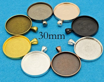 chs3059 10 Stainless Steel Round CABOCHON SETTING Bezel Frame Charms fits 30mm
