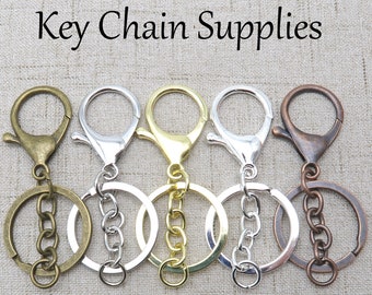 10/50 - Keychain Supplies, Key Chain Keyring Wholesale, Big Lobster Clasp + Chain + Key Ring + Jump rings Bronze/Gold/Copper/Silver/Gold 14K