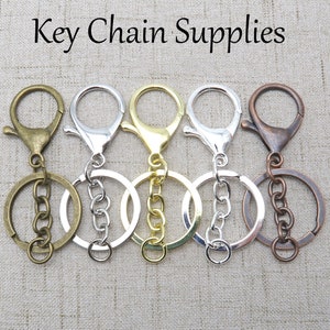 10/50 - Keychain Supplies, Key Chain Keyring Wholesale, Big Lobster Clasp + Chain + Key Ring + Jump rings Bronze/Gold/Copper/Silver/Gold 14K