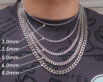 Collier de chaîne cubaine en acier inoxydable, collier de chaîne gourmette de chaîne à maillons cubains pour hommes ou femmes, cadeau de bijoux pour lui ou elle