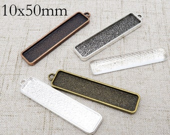 10x50mm Rectangle Bezel Pendant Blanks, 2 Inch Pendant Setting, Rectangular Pendant Tray for Cabochon or Epoxy DIY Jewelry Making