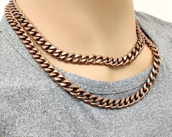 Antique Copper Necklaces for Men Women, Big Cuban Link Necklace Choker, Twist Curb Chain - Silver Gold Bronze Copper, Gift for him or her