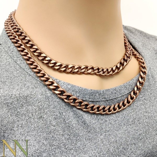 Antique Copper Necklaces for Men Women, Big Cuban Link Necklace Choker, Twist Curb Chain - Silver Gold Bronze Copper, Gift for him or her