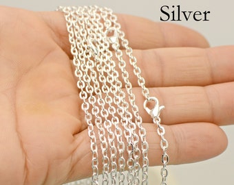 10/50 - Silver Necklaces for Women, Wholesale 18 20 24 30 Inch Silver Plated Cable Link Chain 2mm 3mm Rolo Necklace for Jewelry Making