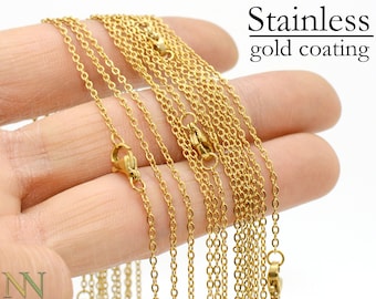 50 x Stainless Steel Chain Necklace, 16/18/20/22/24/30 Inch Oval Link Chain Necklace, 1.5/2/3mm Stainless Steel Cable Chain- Steel, Gold