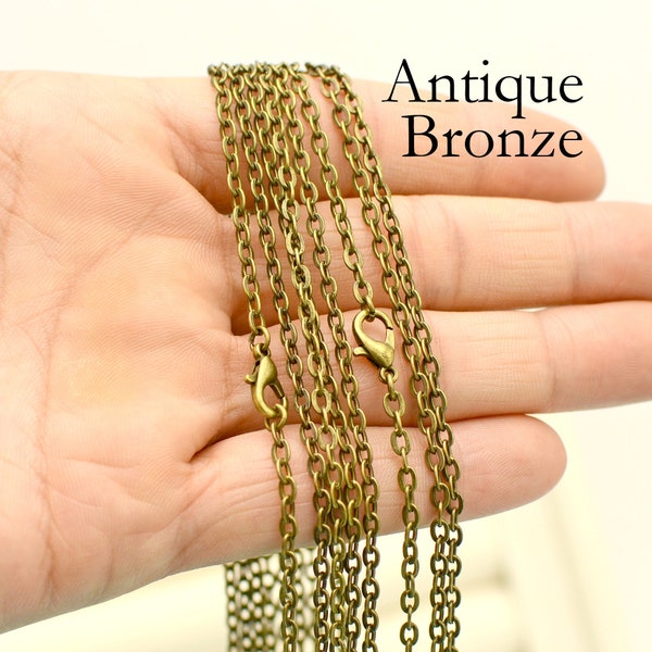 10/50 x Bronze Chain Necklace for Women, Wholesale 18 20  24 30 Inch Cable Link Chain for Jewelry Making, Antiqued Brass Rolo Necklace