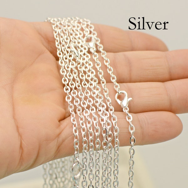 10/50 - Silver Necklaces for Women, Wholesale 18 20 24 30 Inch Silver Plated Cable Link Chain 2mm 3mm Rolo Necklace for Jewelry Making