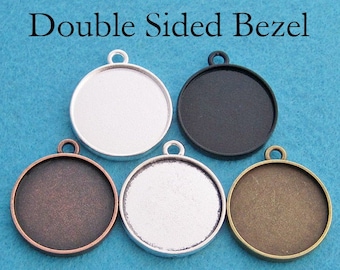 20 pcs - 25mm Double Sided Pendant Blanks,  2 Sided Cameo Setting, Double Sided Pendant Setting, Two Sided Pendant Tray, 25mm Pendant Bezel