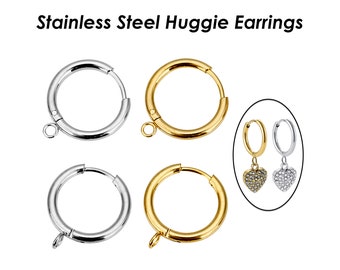 10 x crochets de boucle d'oreille Huggie en acier inoxydable avec boucle, boucle d'oreille Huggie en argent et or avec anneau pour bijoux à bricoler soi-même, résultats de boucles d'oreilles pendantes