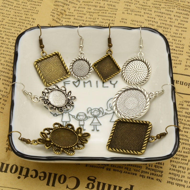 Rope Trim Charm Earring Base 20 pcs Square Earring Blanks Diamond shape 12mm Earring Bezel Setting