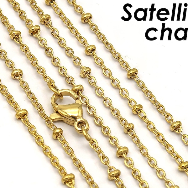 10/50 x Edelstahl Satelliten Halsketten Gold & Silber Ton, Perlenkette Choker für Frauen, Perlenkette Halskette zur Schmuckherstellung