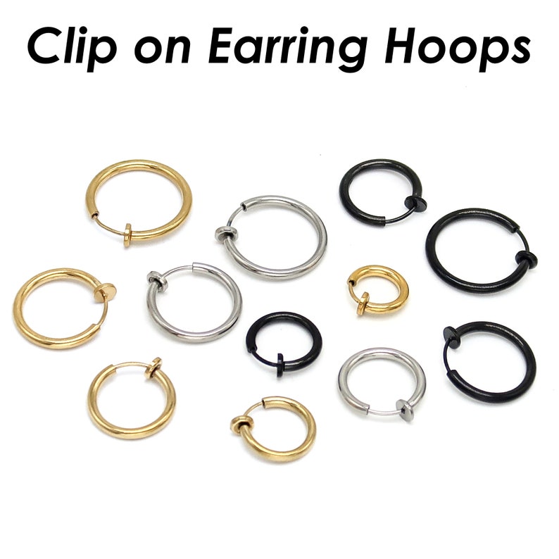 Clip on Earrings for Women, Stainless Steel Earring Hoops Hypoallergenic, No Piercing Earrings for Men, Hoop Earrings Gold Silver image 6