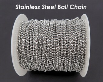 Stainless Steel Ball Chain Bulk Wholesale by Length Inch Yark Spool, Round Ball Chain Gold Silver Bead Chain for Craft or Jewelry Making