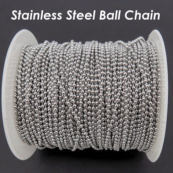 Stainless Steel Ball Chain Bulk Wholesale by Length Inch Yark Spool, Round Ball Chain Gold Silver Bead Chain for Craft or Jewelry Making