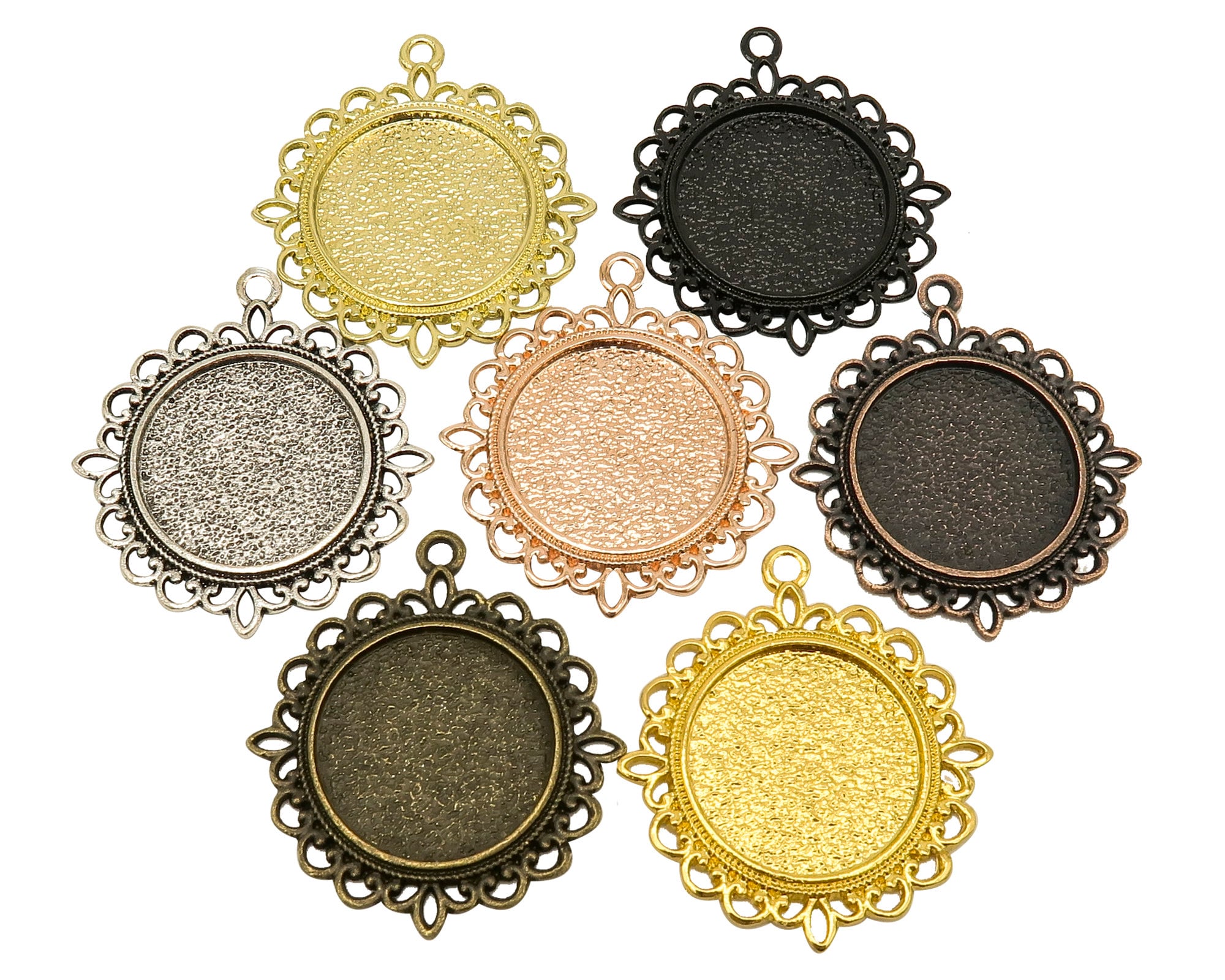 20mm x 20mm x 1mm Circle Pendant Tray Reversible Butterfly Bronze