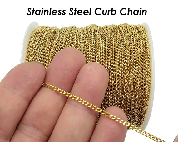 Stainless Steel Chain Bulk Wholesale Tarnish Free Gold Silver 1.5mm 2mm 3mm  Curb Link Chain by Length Yard Inch for Jewelry Making 