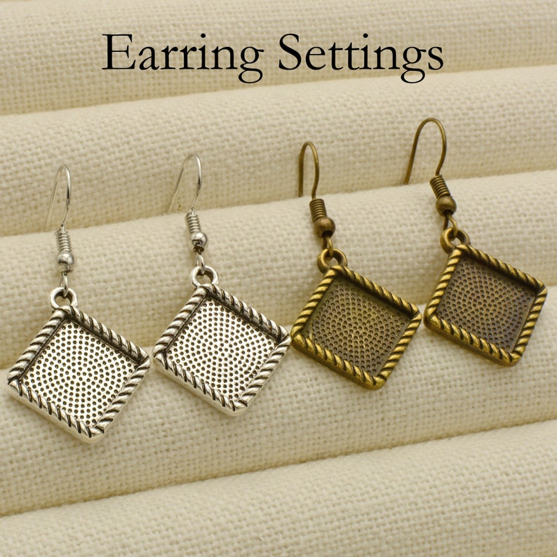 Rope Trim Charm Earring Base 20 pcs Square Earring Blanks Diamond shape 12mm Earring Bezel Setting