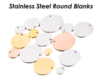 Stainless Steel Disc with Hole, Silver Gold Disc Blank Charms for Engraved or Stamped Necklace, Round Tags for Custom Jewelry Making