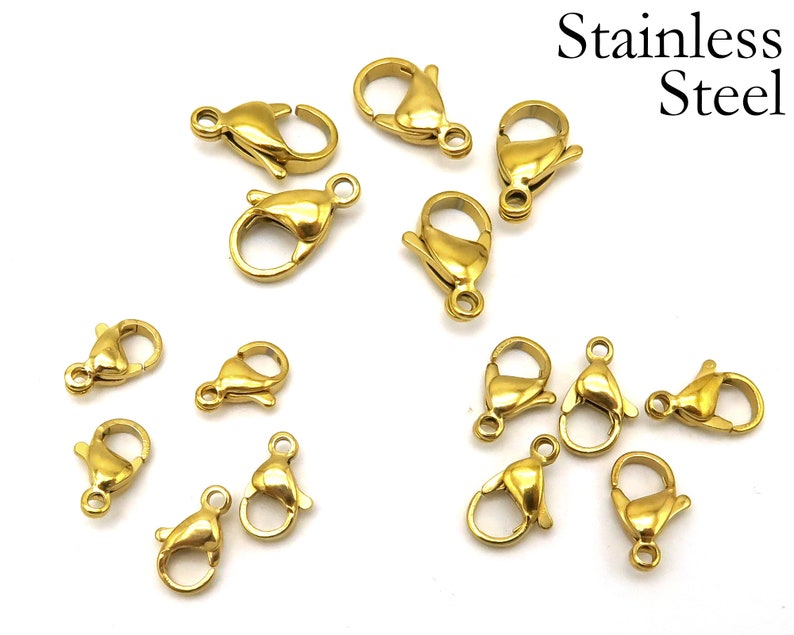 10/12/15mm Stainless Steel Lobster Clasp Gold Silver Black, 4/5/6/8mm Jump Rings, Tarnish Resistant Clasp and Rings, Jewelry Findings Supply zdjęcie 5
