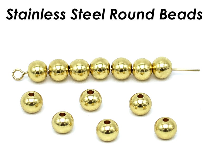 100 x perles en acier inoxydable or argent, perles d'espacement en acier inoxydable en gros sans ternissement, perles rondes lisses sans couture pour la fabrication de bijoux image 2