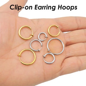 Clip on Earrings for Women, Stainless Steel Earring Hoops Hypoallergenic, No Piercing Earrings for Men, Hoop Earrings Gold Silver image 7